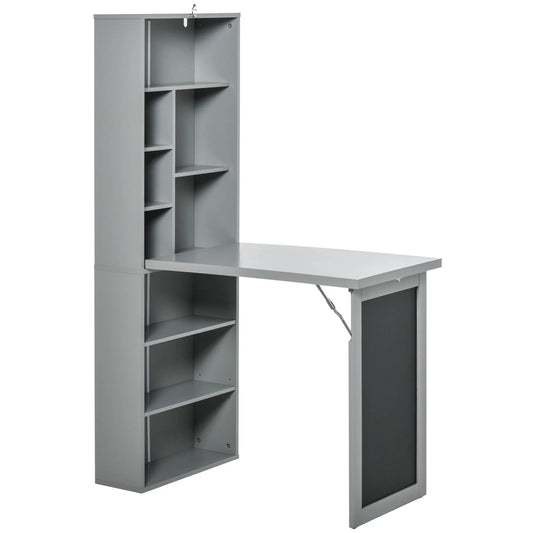 HOMCOM Fold-Out Convertible Wall Desk With Blackboard And Shelf