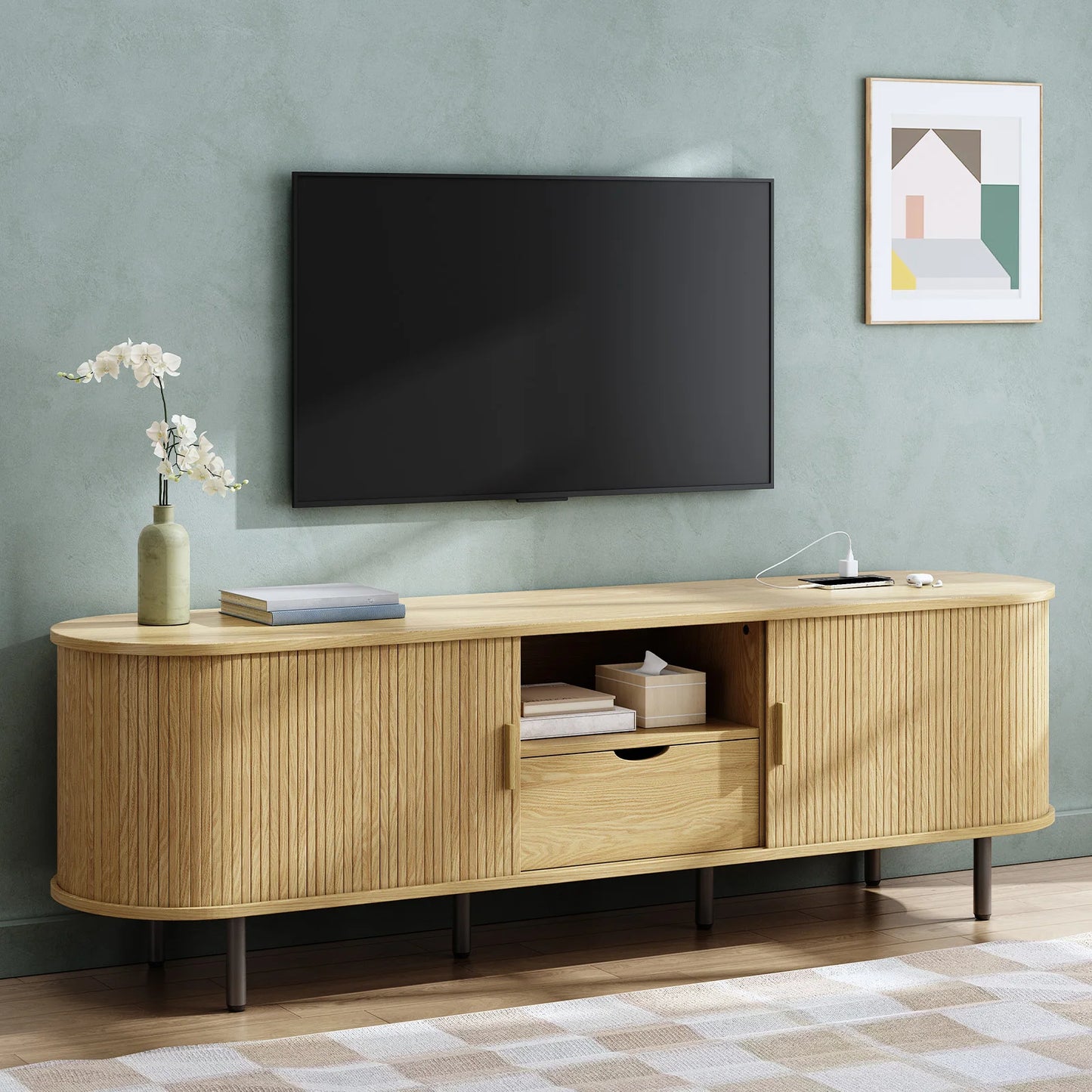 ONBRILL TV Stand With Power Outlet Entertainment Center With Storage