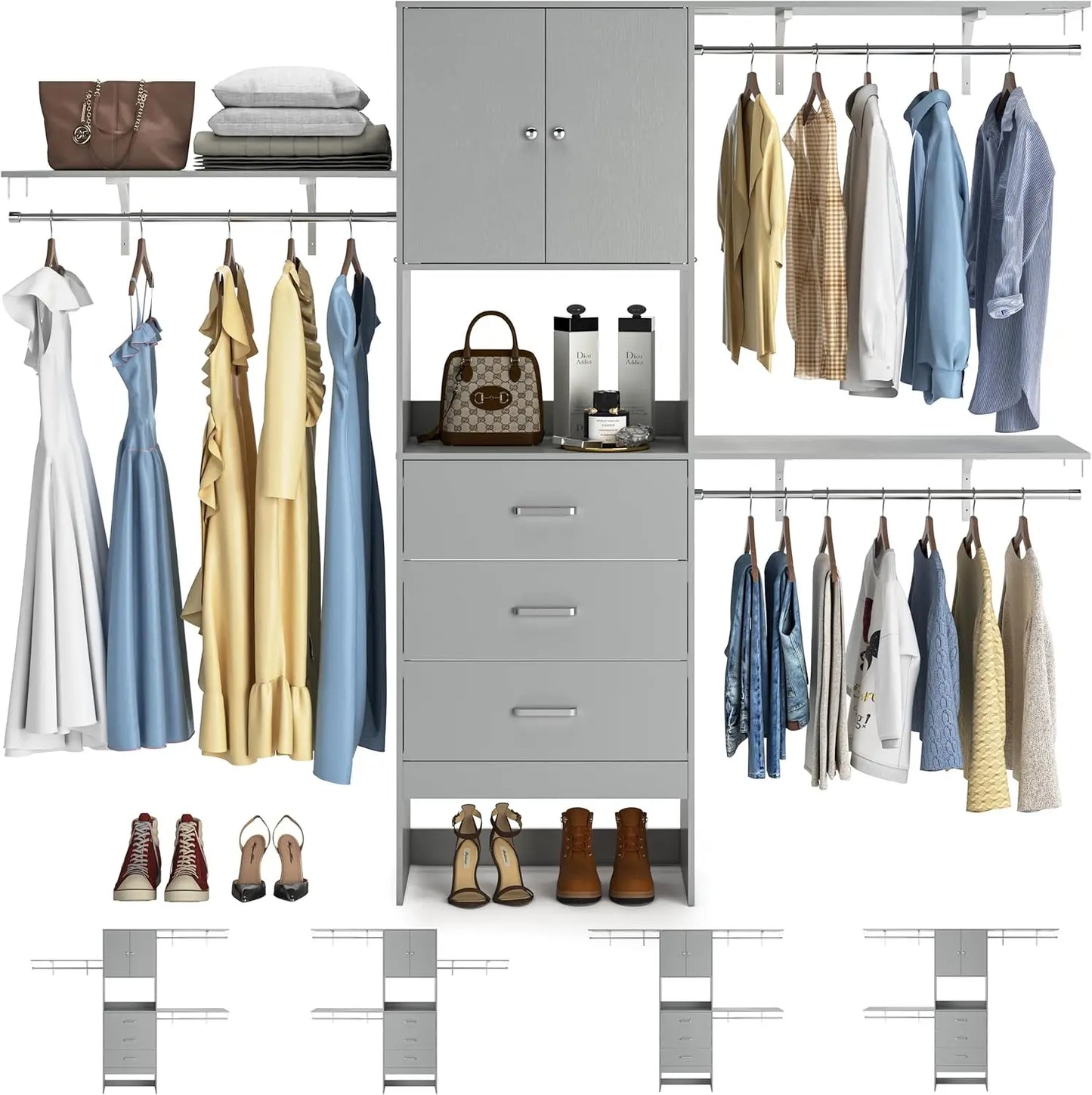 Aheaplus Walk In Closet System With Doors And Shelving Towers 3 Wood Drawers