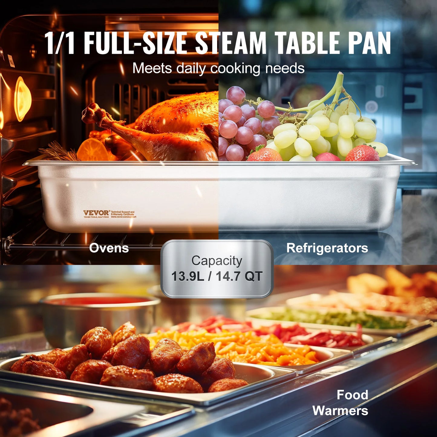 SucceBuy 4 Pack Stainless Steel Steam Table Pans With Lids