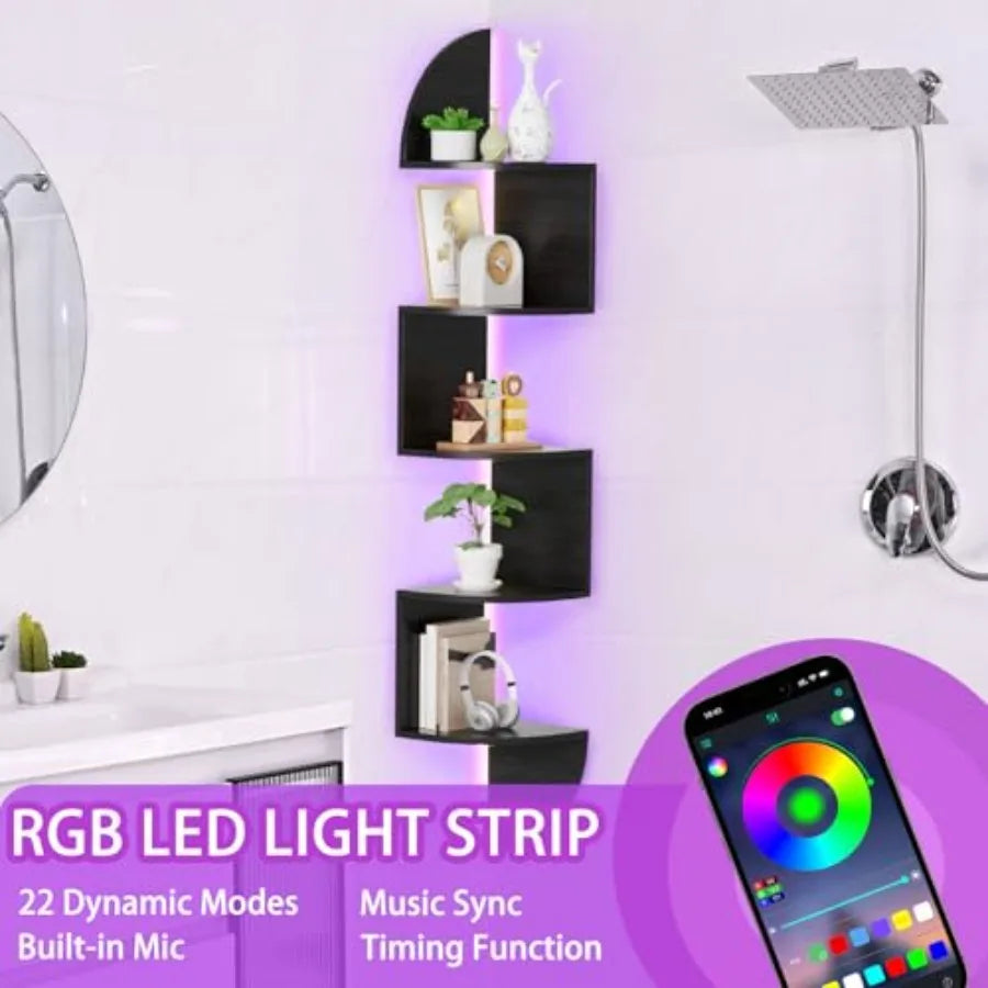 Corner Wall Shelf With LED Light 5 Tier Floating Shelves