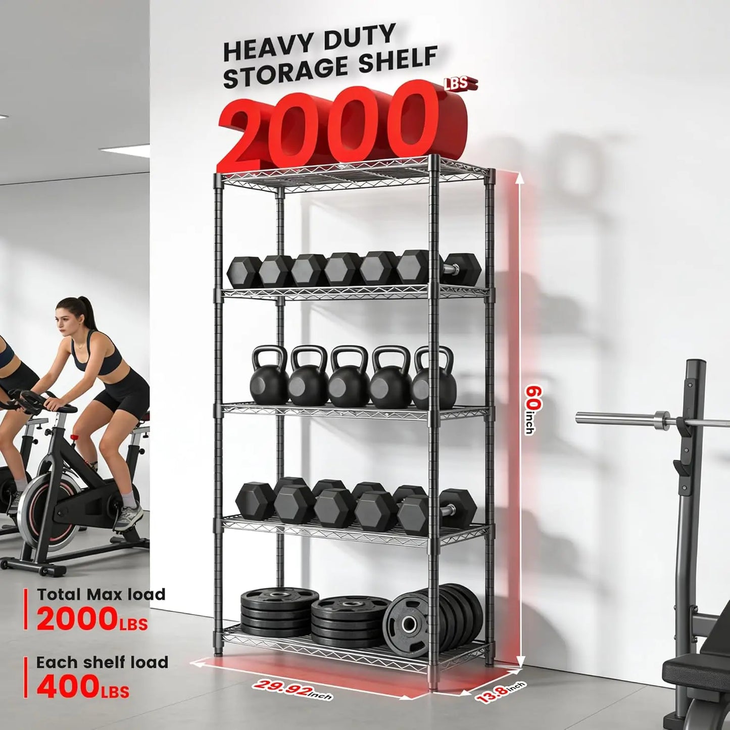 Five-Tier Heavy Duty Metal Shelving Unit 2000 Pounds Capacity