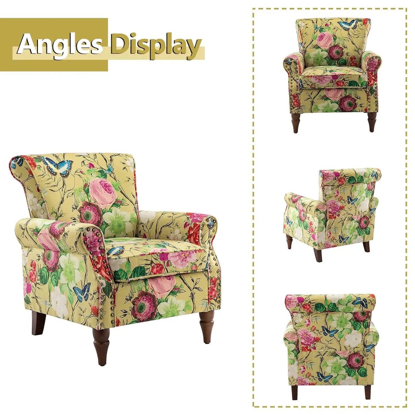 Wingback Accent Chair With Wood Legs And Nailhead Trim