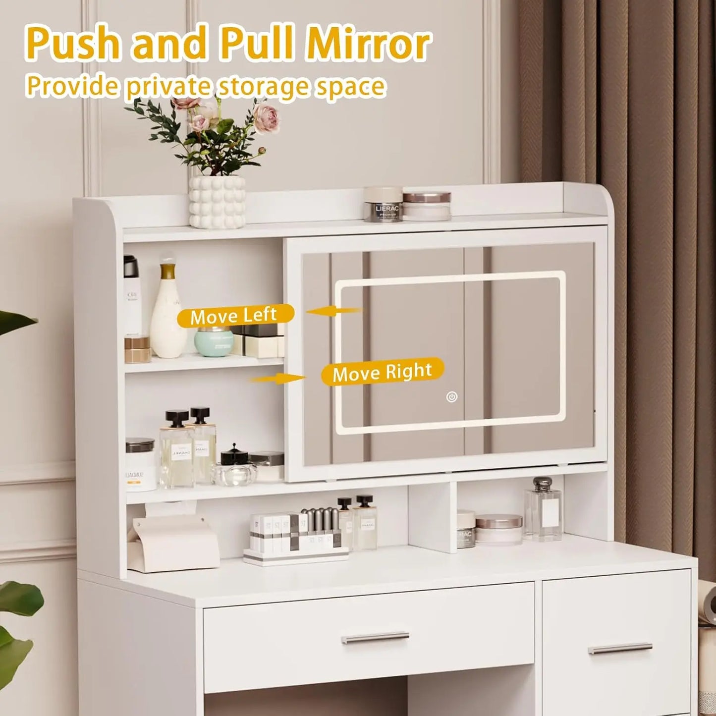 Vanity Desk With Mirror And Lights Chair And Three Lighting Modes Power Outlet