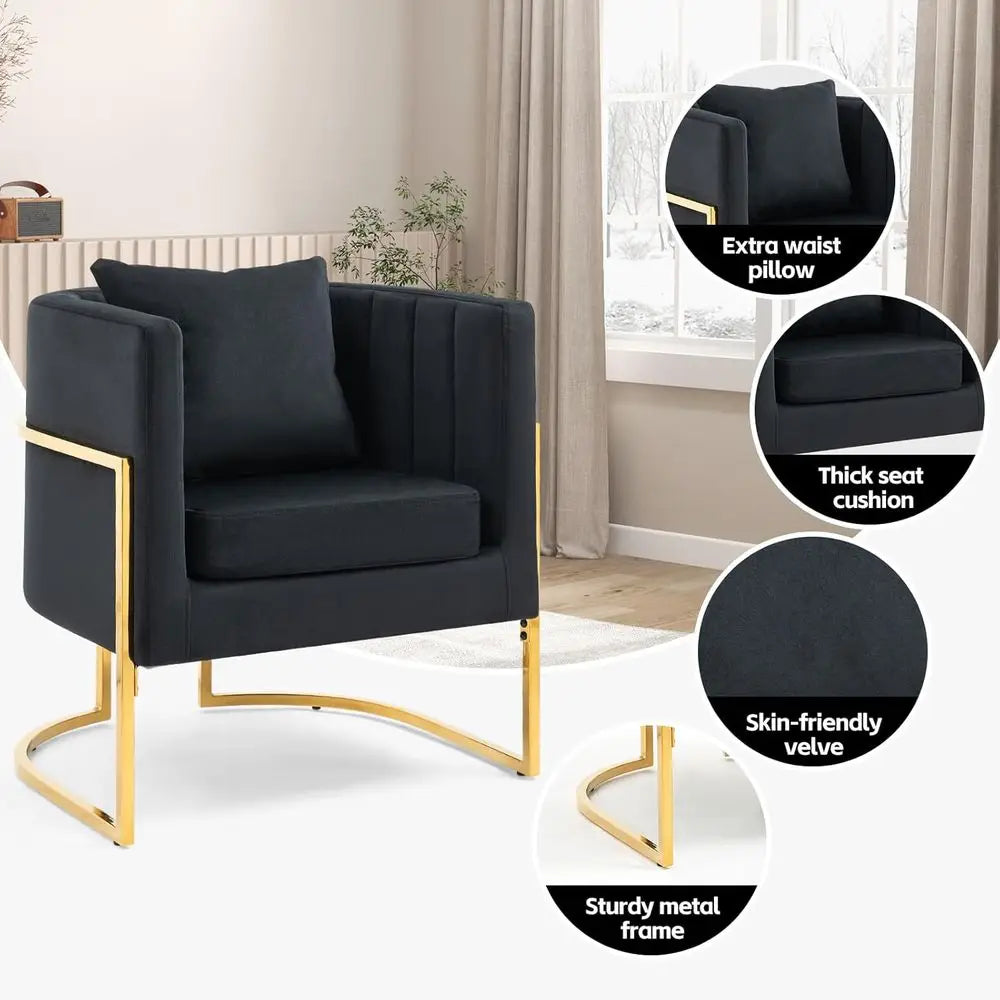Mid Century Inspired Velvet Barrel Chairs Pair With Gold Legs