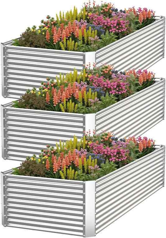 3-Pack Galvanized Steel Raised Garden Beds For Vegetables And Flowers