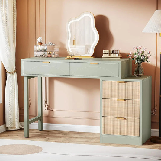 Frame Makeup Vanity Desk 5 Drawers Modern Wood Dressing Table