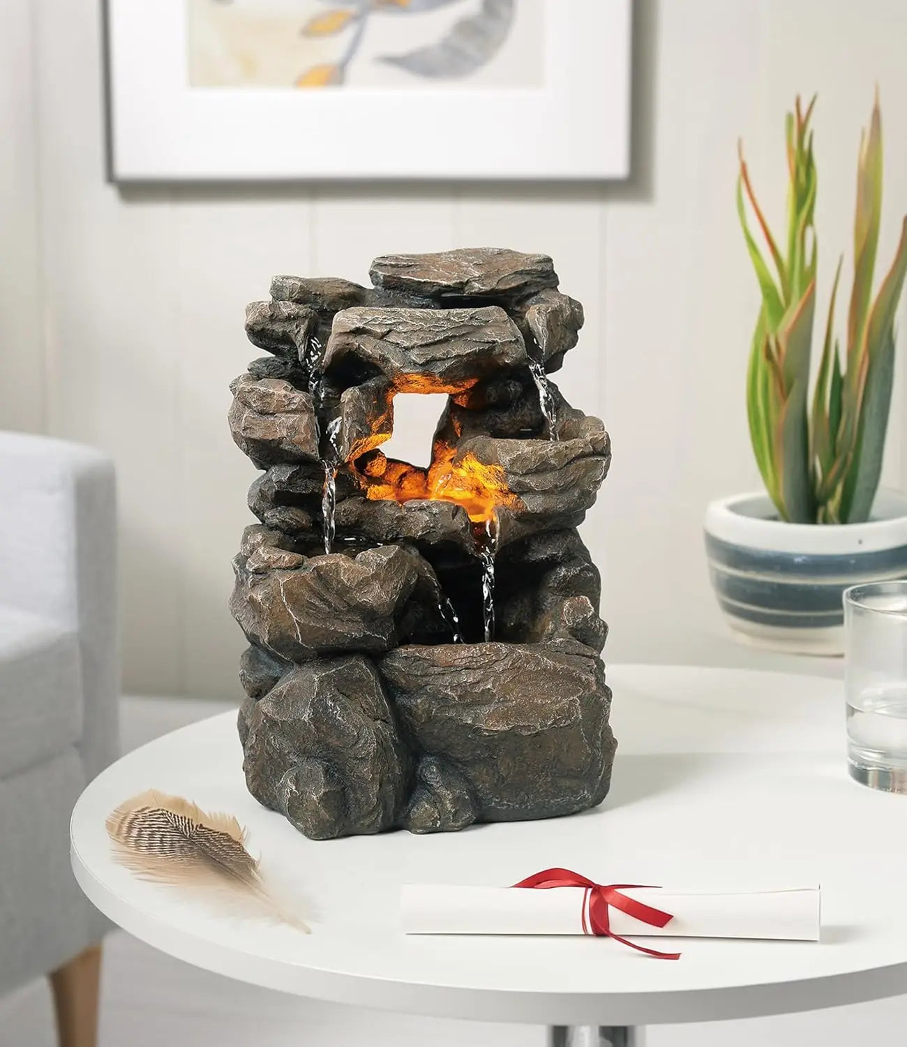 Indoor Tabletop Water Fountain Rockery Waterfall Quiet Relaxing Sound