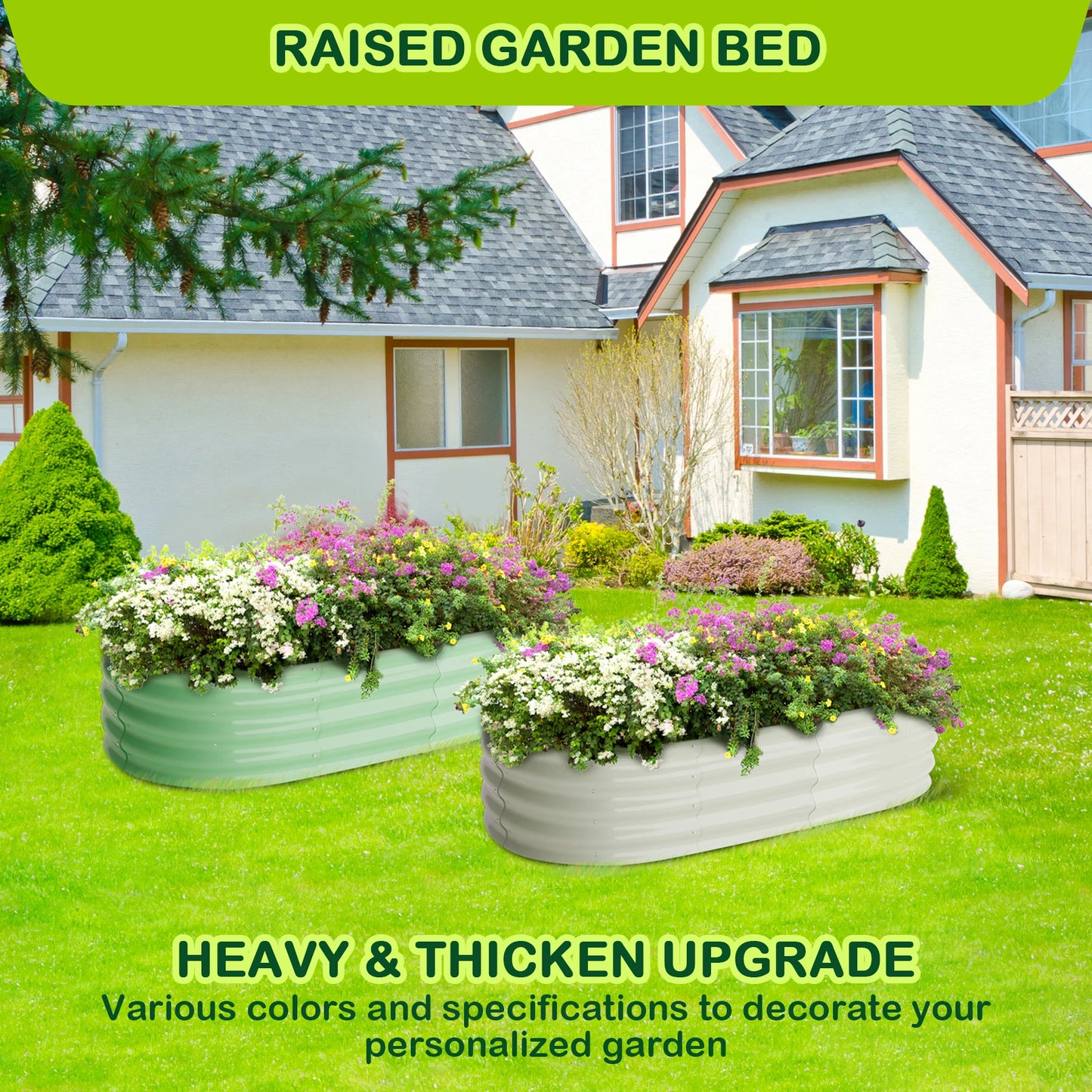 HiMISS Two Pack Oval Galvanized Raised Garden Bed Outdoor Planter
