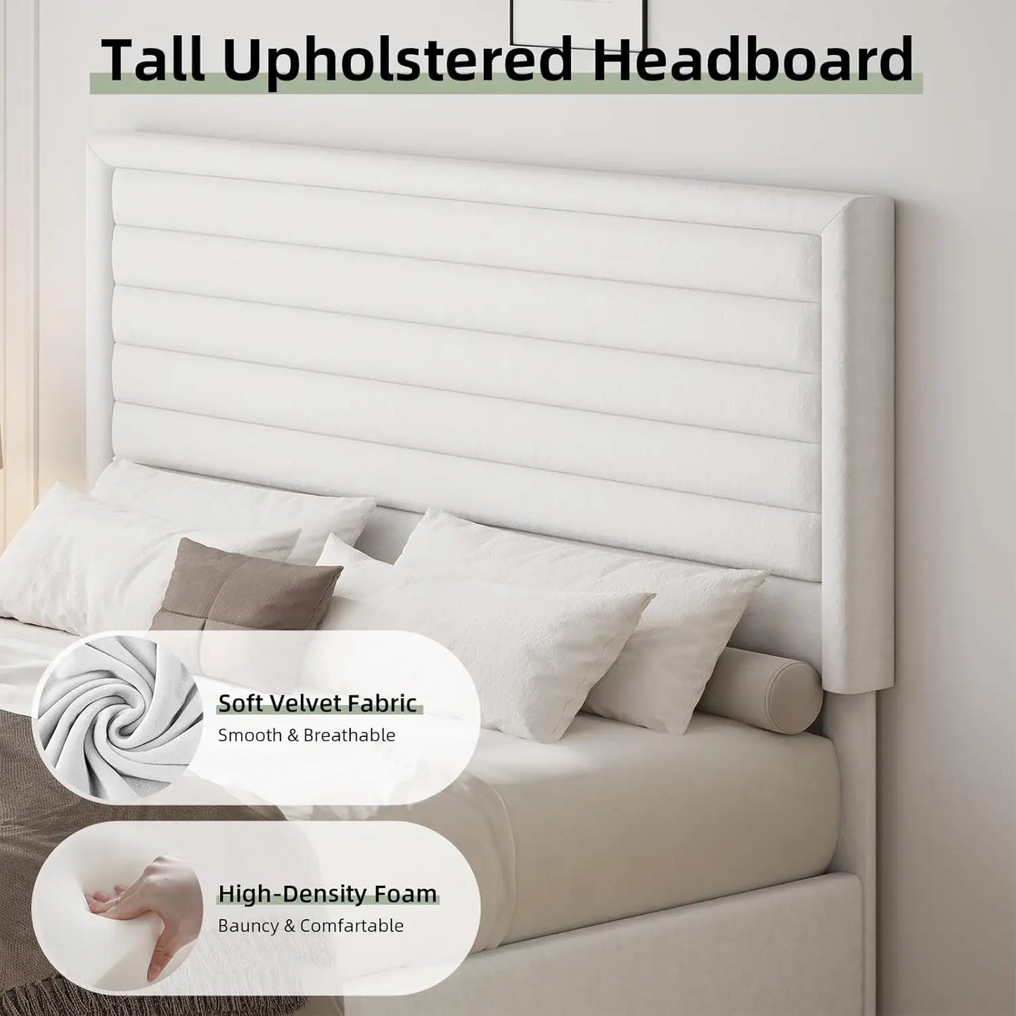 Upholstered Platform Bed Frame With Velvet Headboard And Footboard