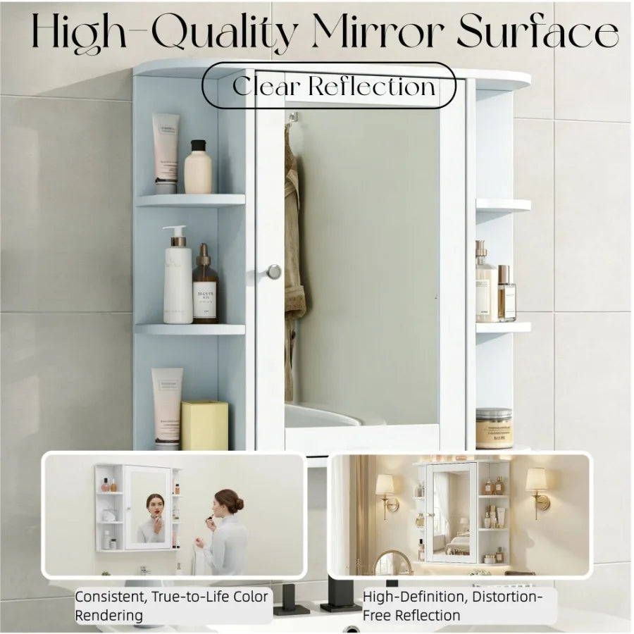 Bathroom Wall Storage Cabinet With Mirror And Adjustable Wood Shelf