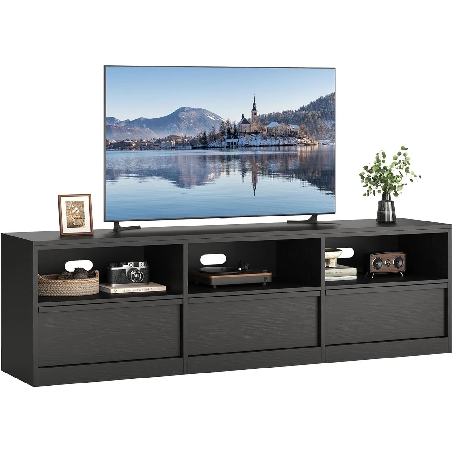 HiMISS Modern TV Stand With Storage 3 Drawers Open Shelves