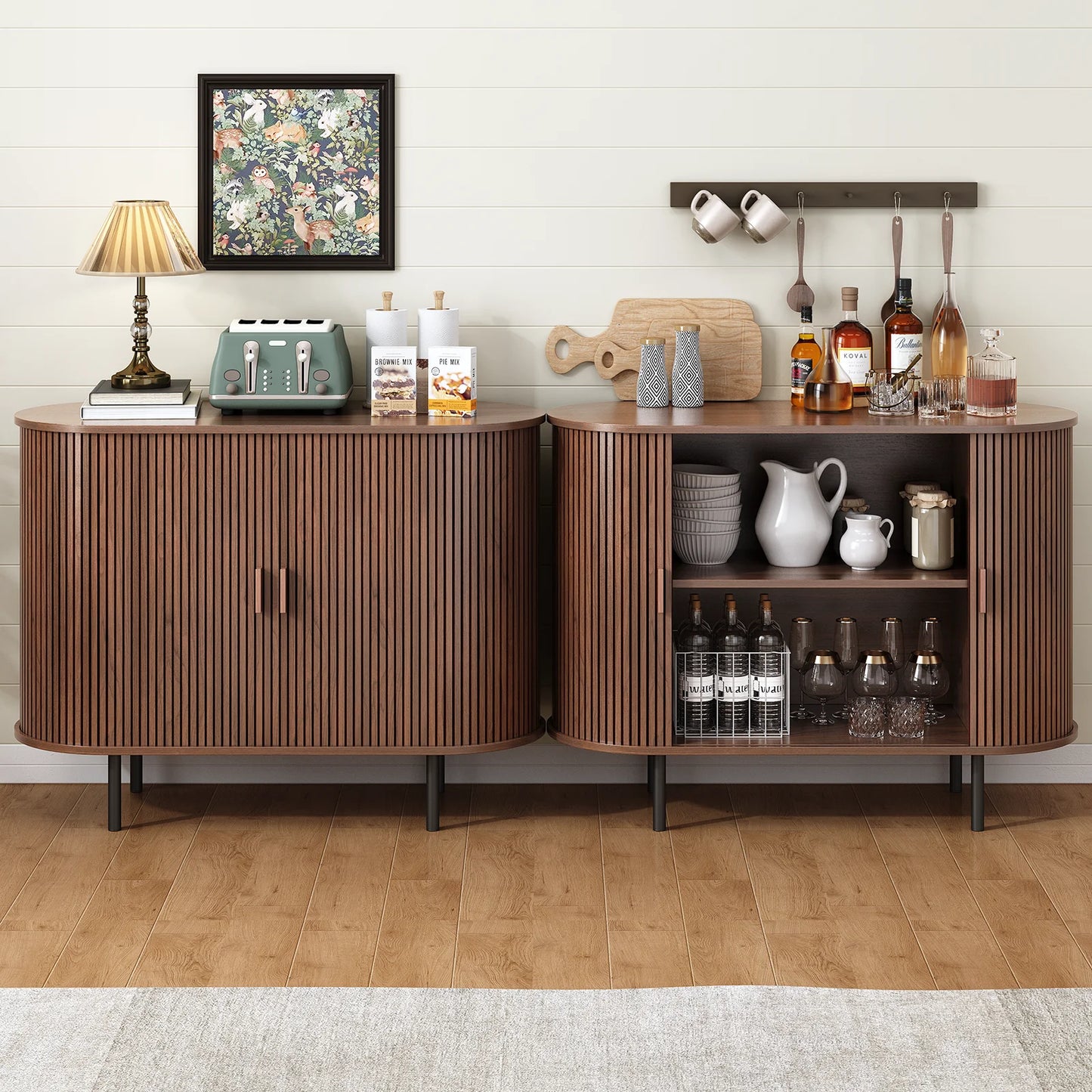 ONBRILL Sideboard Buffet Cabinet With Sliding Door And Adjustable Shelves