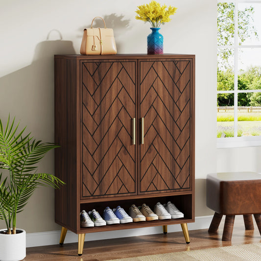 Tribesigns 6 Tier Shoe Cabinet With Doors Wooden Shoe Storage