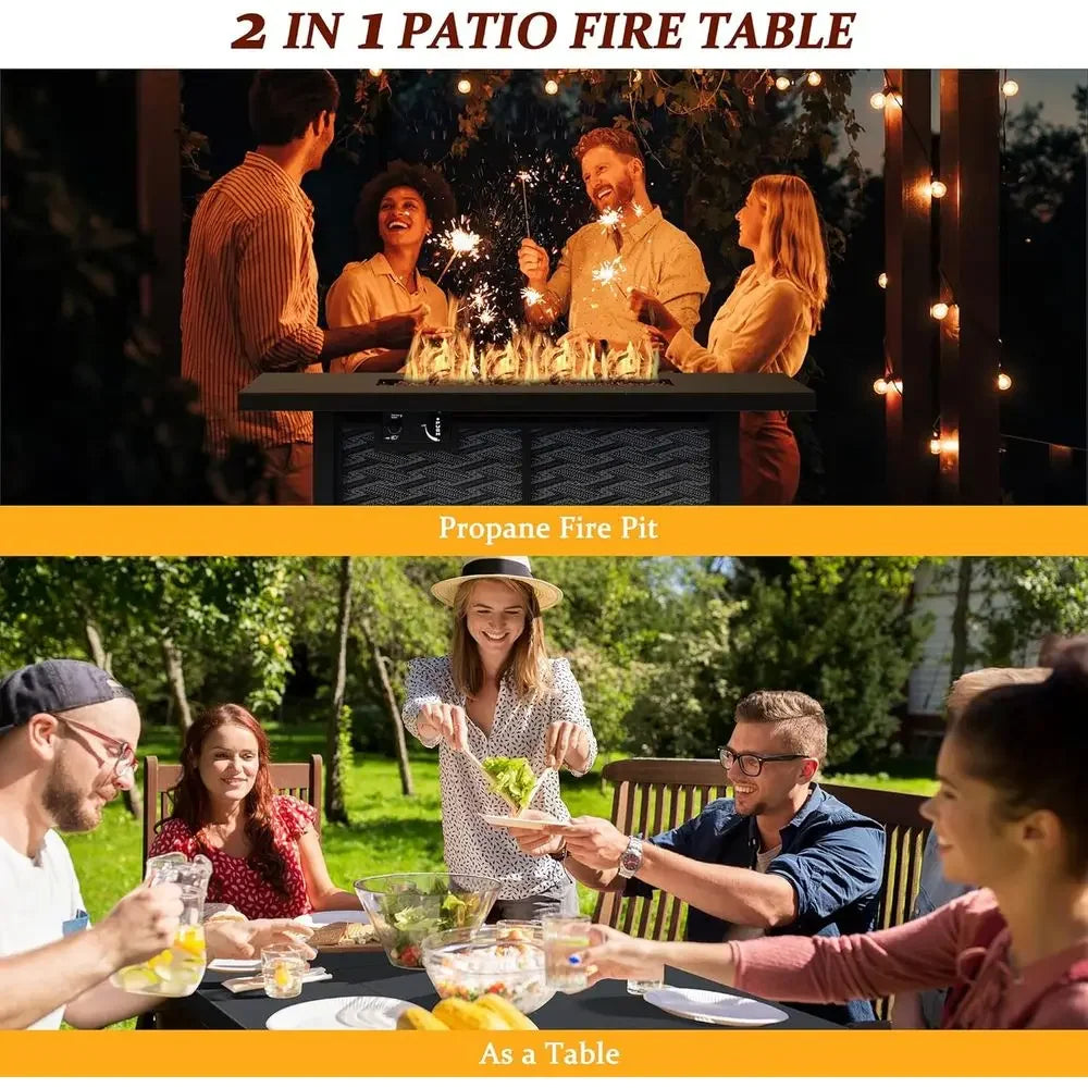 Outdoor Gas Fire Pit Table With 50,000 BTU Removable Lid