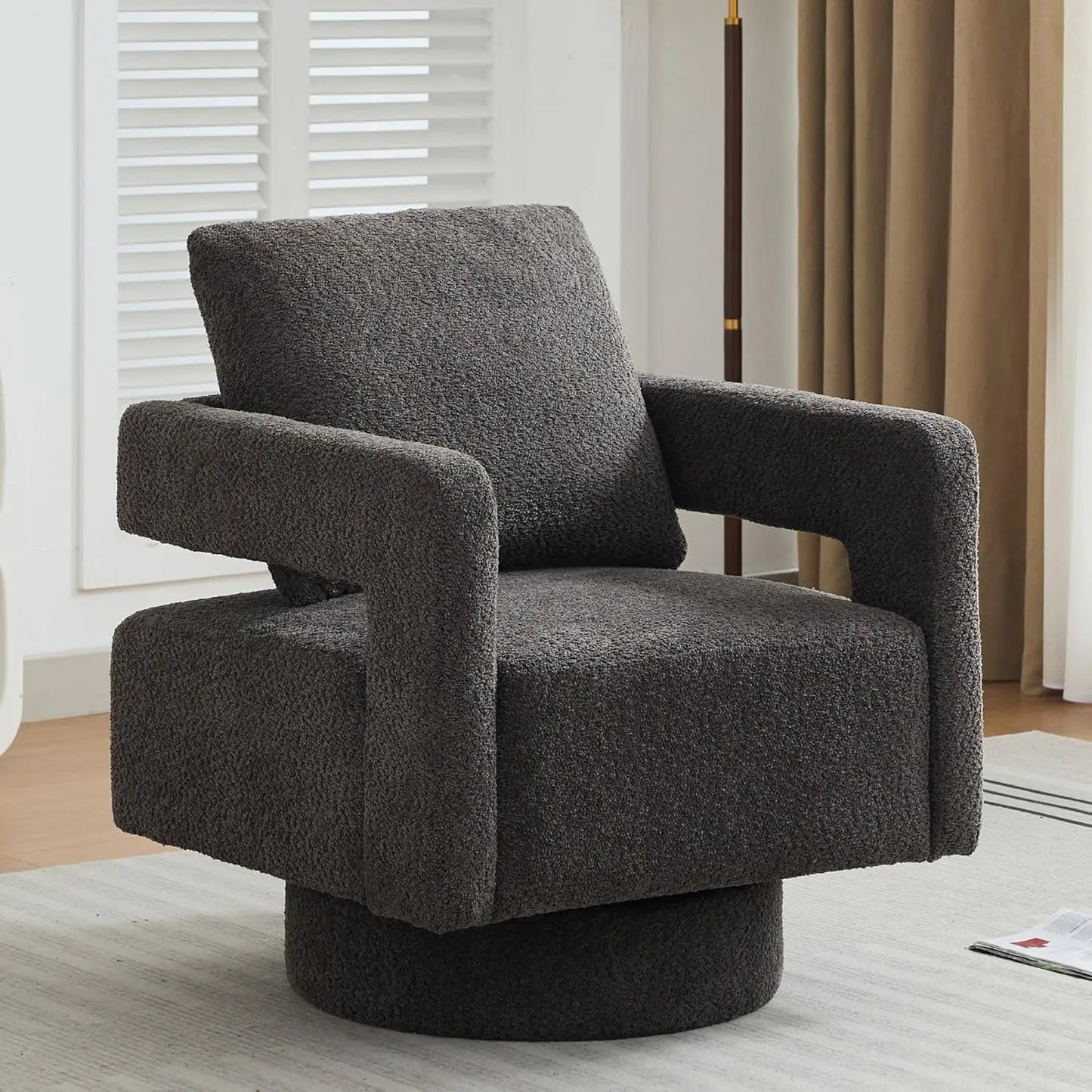 Upholstered Open Back Linen Barrel Chairs Set of 2 for Living Room
