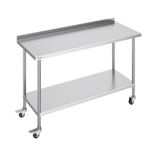 SucceBuy Stainless Steel Work Table With Casters For Commercial Kitchens