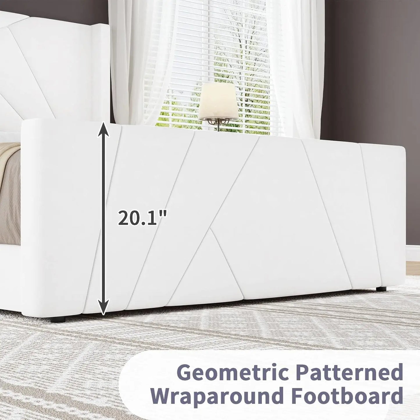 Velvet Upholstered Platform Bed With Geometric Tufted Headboard Wingback