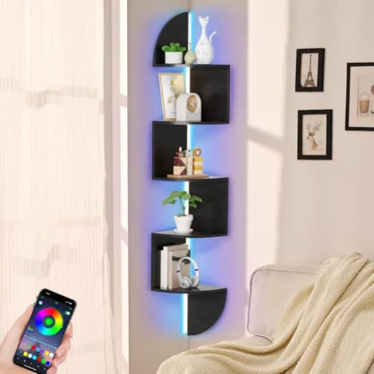 Corner Wall Shelf With LED Light 5 Tier Floating Shelves