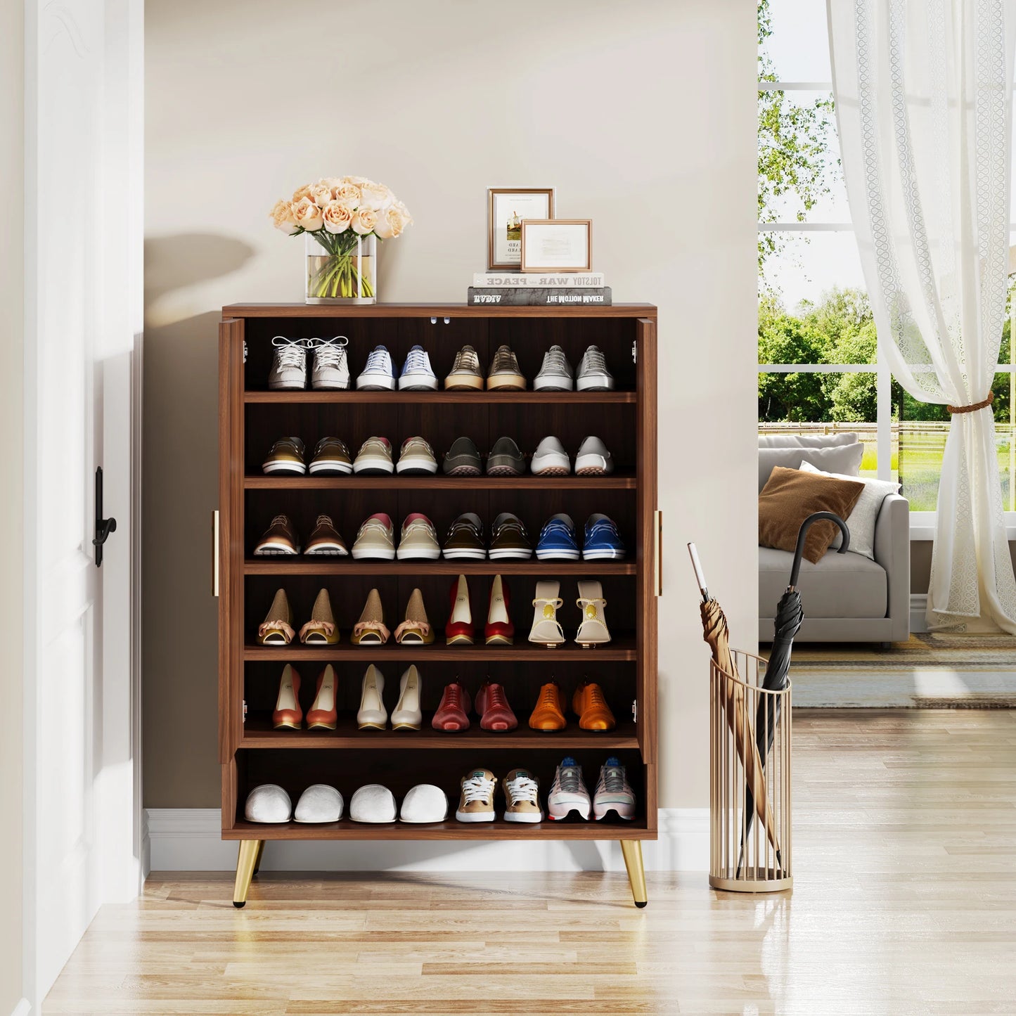 Tribesigns 6 Tier Shoe Cabinet With Doors Wooden Shoe Storage