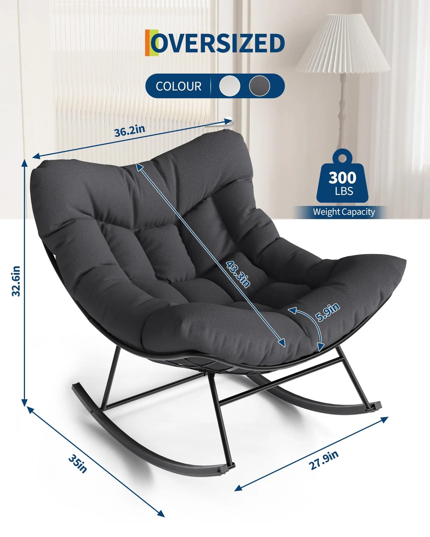 HiMISS Outdoor Papasan Rocking Chair With Ottoman And Weatherproof Cushion