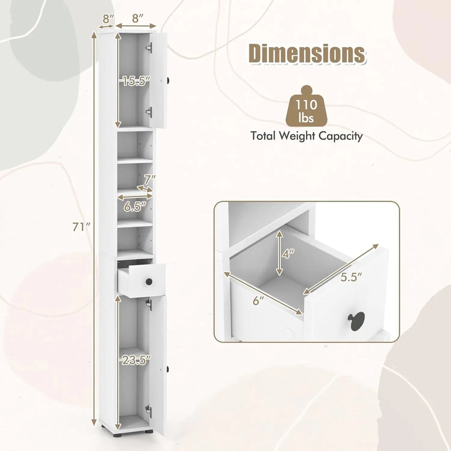 Storage Cabinet With Adjustable Shelves Anti Tip Bathroom