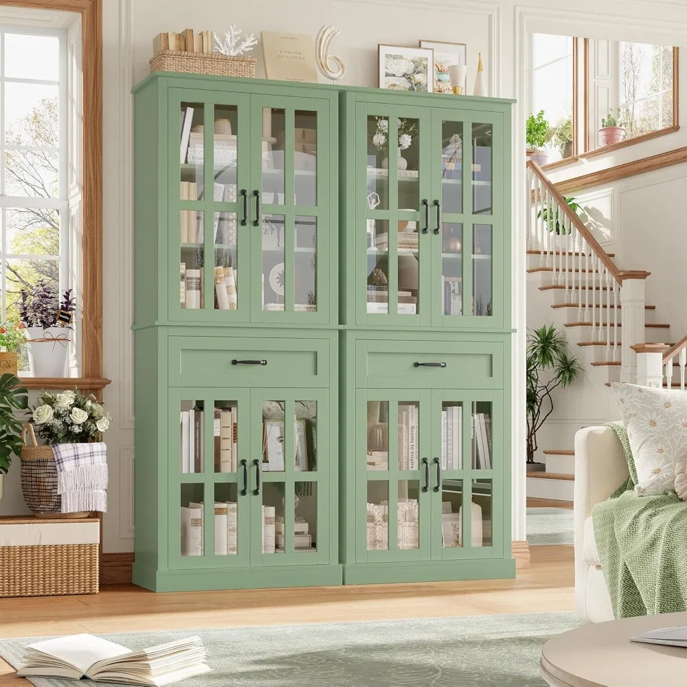 Tall Kitchen Cabinet With Glass Doors And Drawer Storage