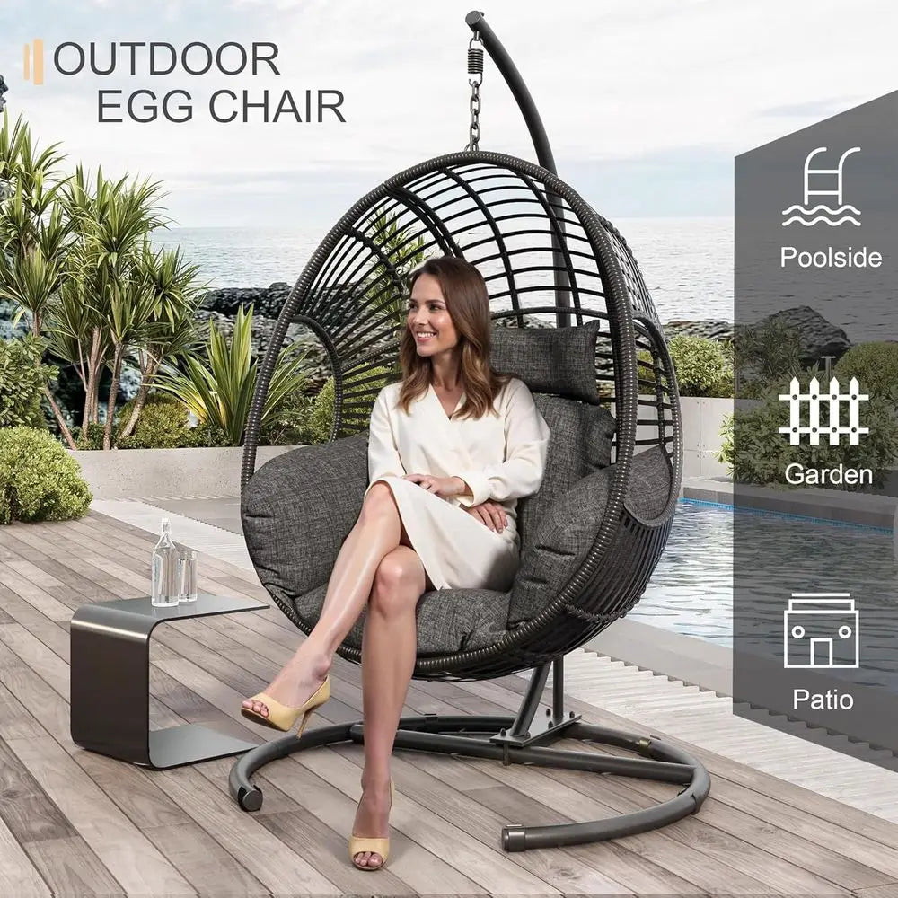 Wicker Hanging Egg Chair With Stand Indoor Or Outdoor Use