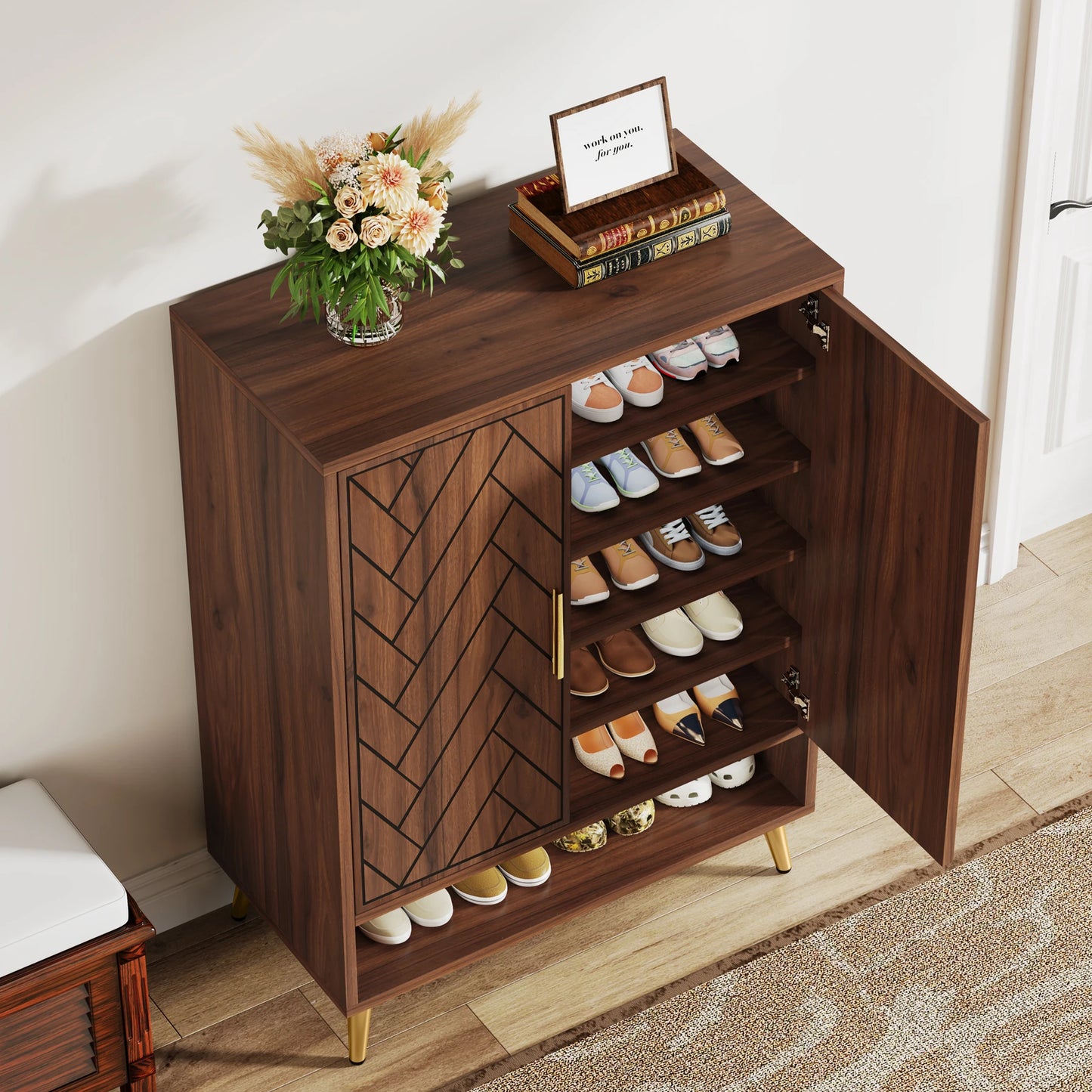 Tribesigns 6 Tier Shoe Cabinet With Doors Wooden Shoe Storage