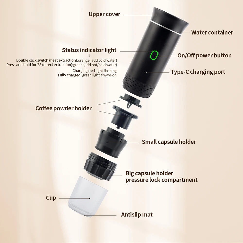 Obecilc Portable Wireless Espresso Machine 3-in-1 Capsule Coffee Maker