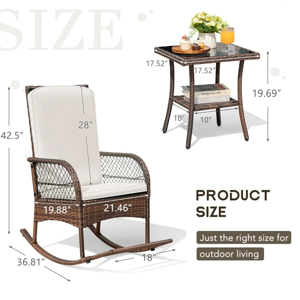 Outdoor Rocking Chairs 3 Piece Patio Set With Cushions