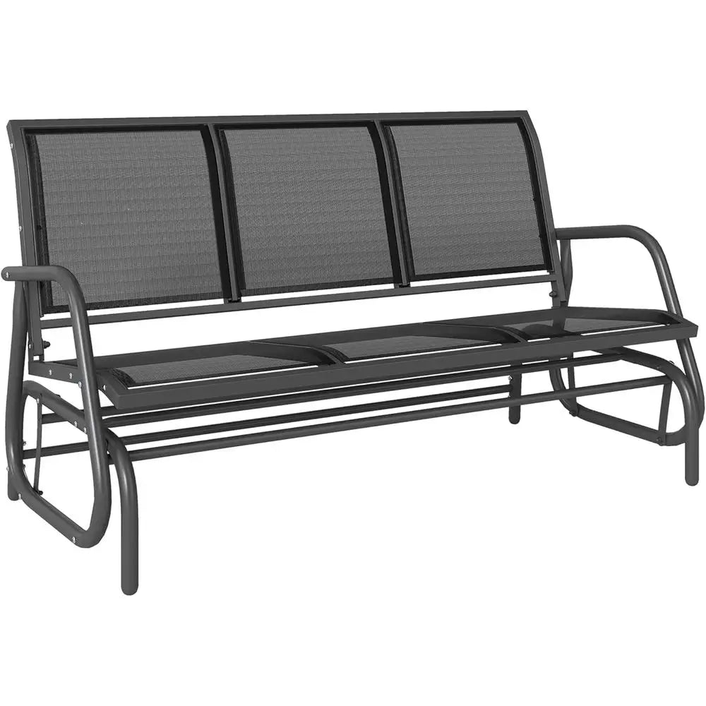 Outdoor Porch Glider Swing With Mesh Fabric And Metal Frame