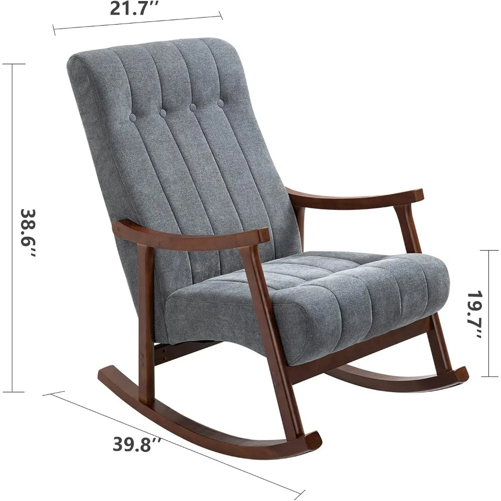 RBXC Upholstered Rocking Chair With Fabric Seat And Solid Wood Frame
