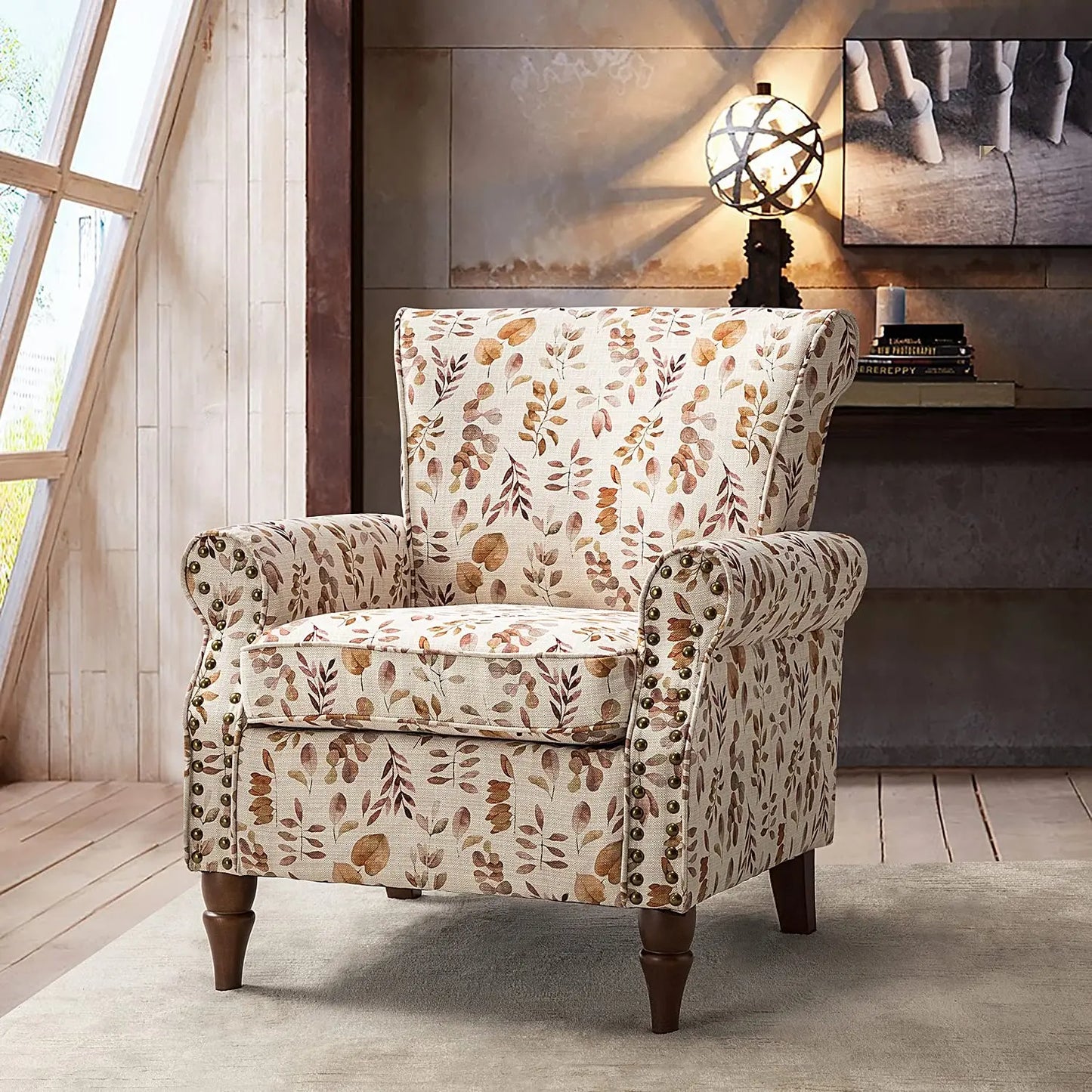 Wingback Accent Chair With Wood Legs And Nailhead Trim