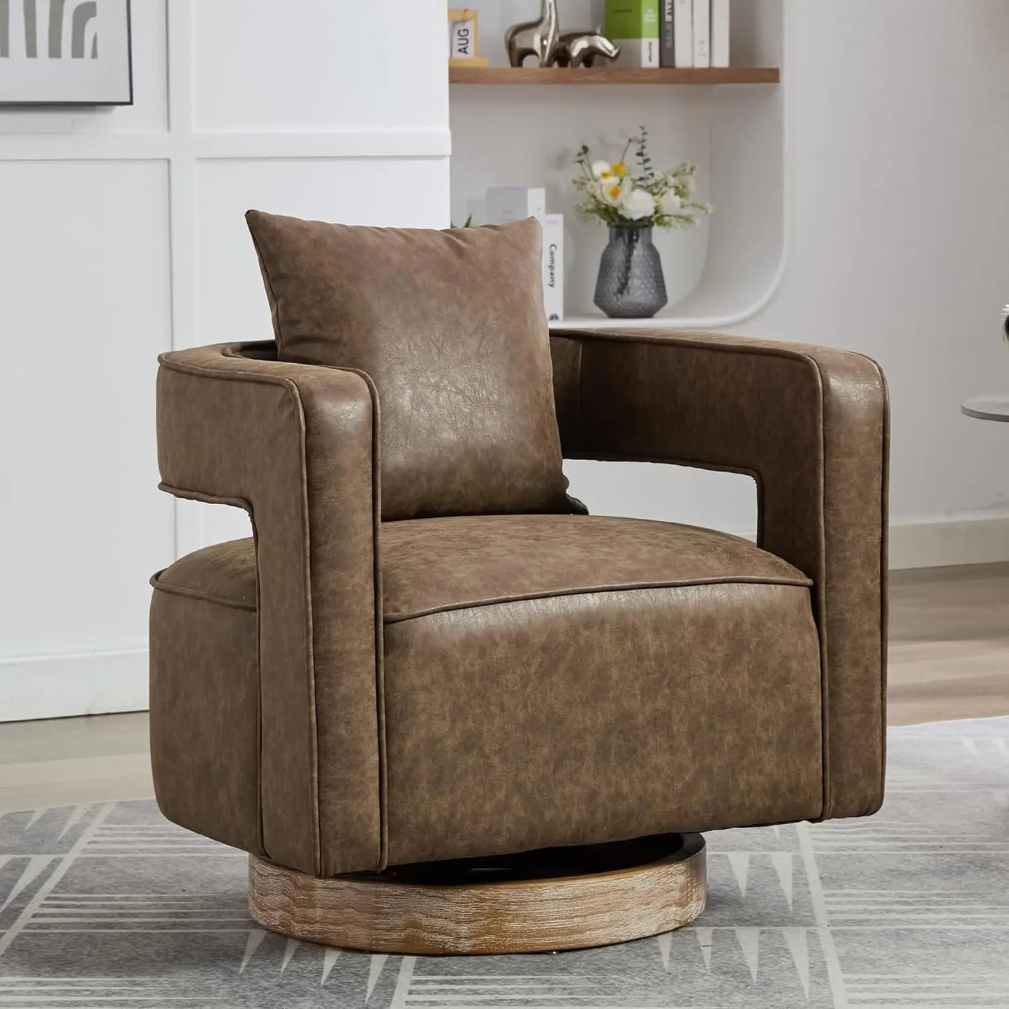 Upholstered Open Back Linen Barrel Chairs Set of 2 for Living Room