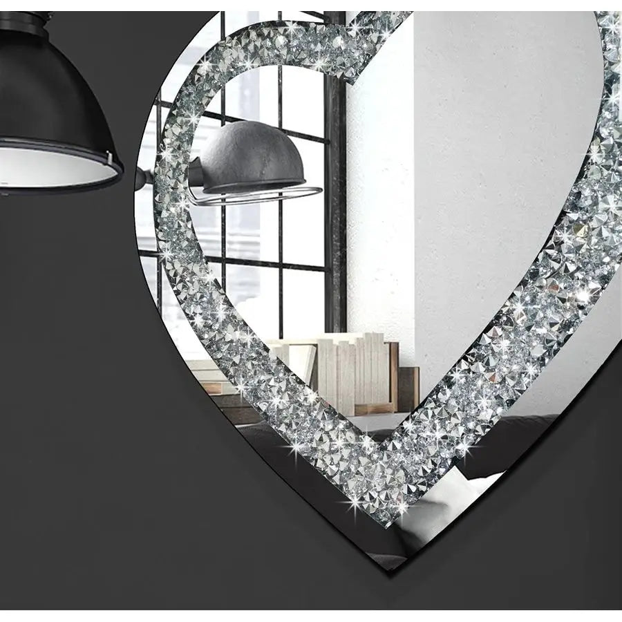 Heart Shaped Frameless Crystal Mirror Wall Decor Sparkling Diamonds