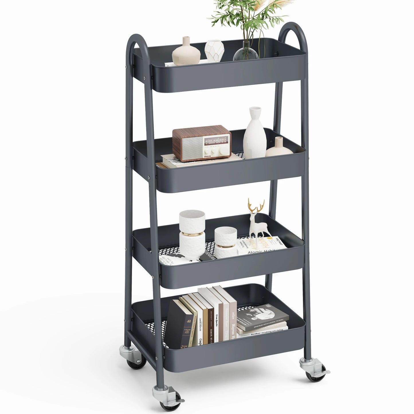 JHK 4 Tier Metal Kitchen Storage Cart With Lockable Wheels