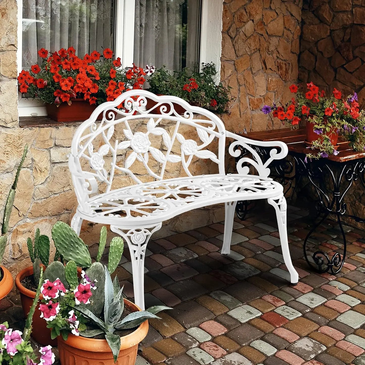 Antique Style Cast Iron Rose Bench For Outdoor Patio