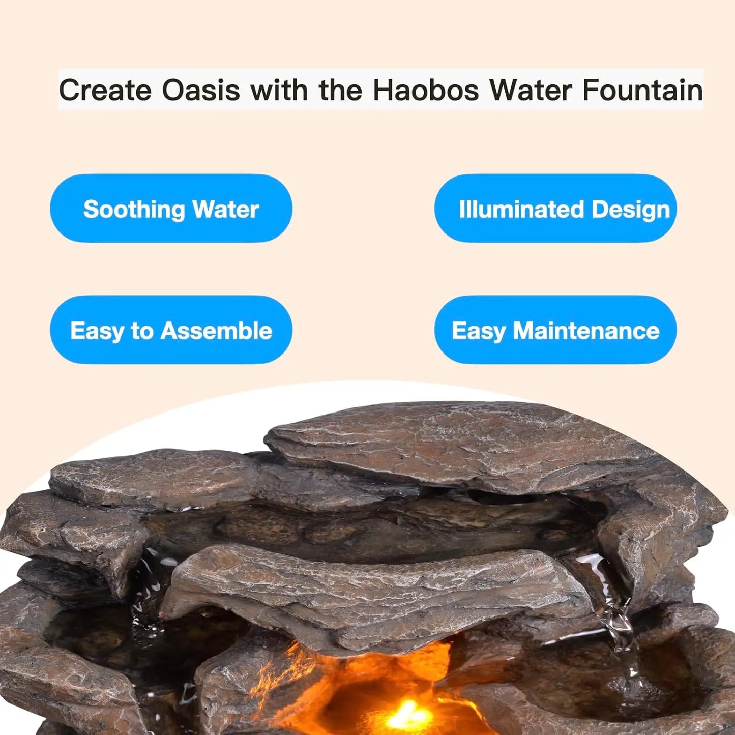 Indoor Tabletop Water Fountain Rockery Waterfall Quiet Relaxing Sound