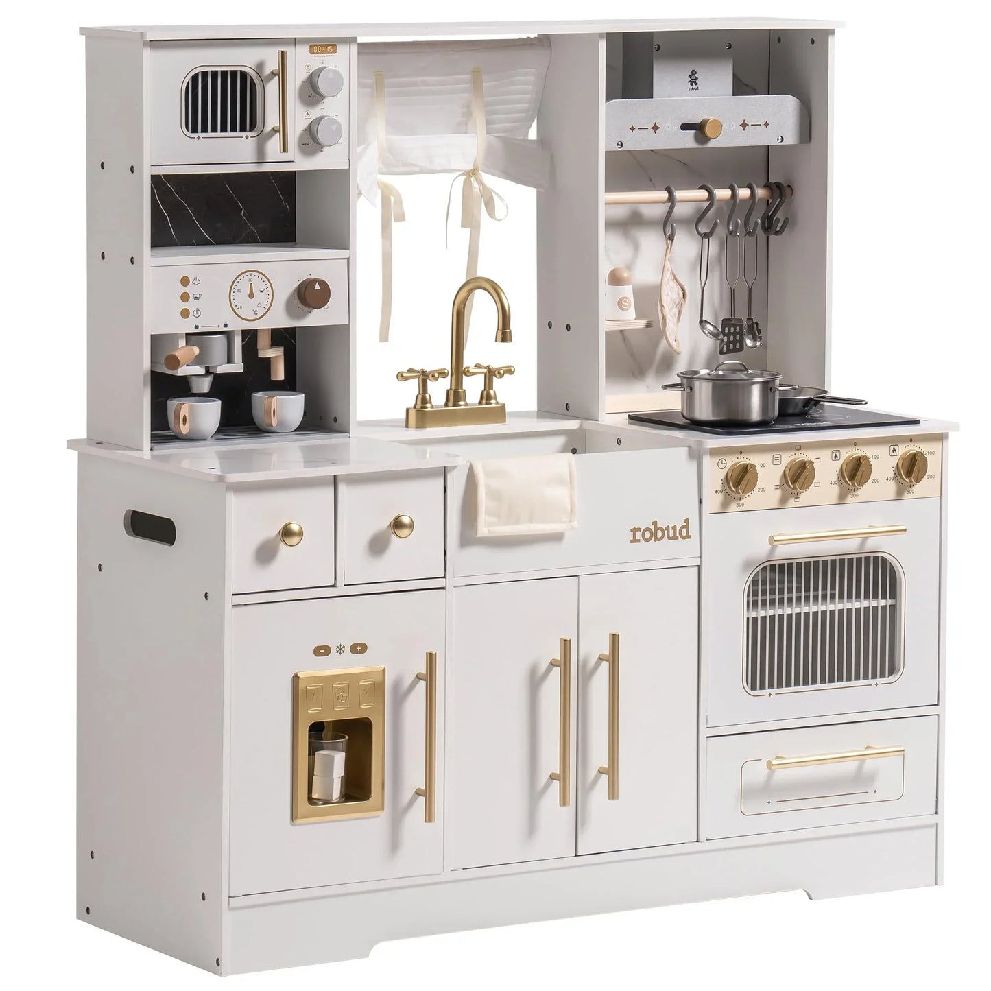 Robotime Robud Wooden Play Kitchen With Basin Microwave Toy Kitchen