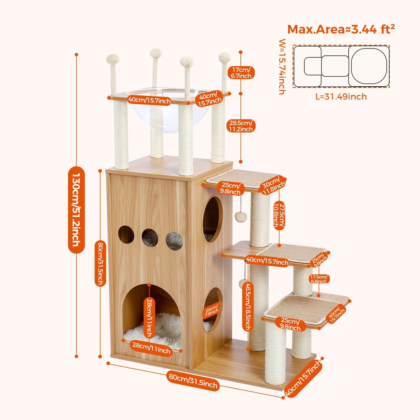 PAWZ Road Multi Level Cat Tree Indoor Wood Cat Tower