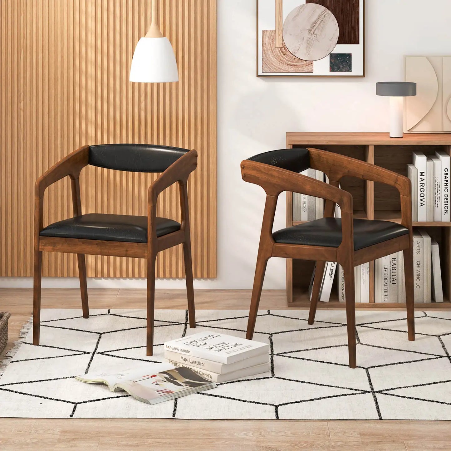 HOMASIS Set Of 4 PU Leather Accent Armchairs With Backrests