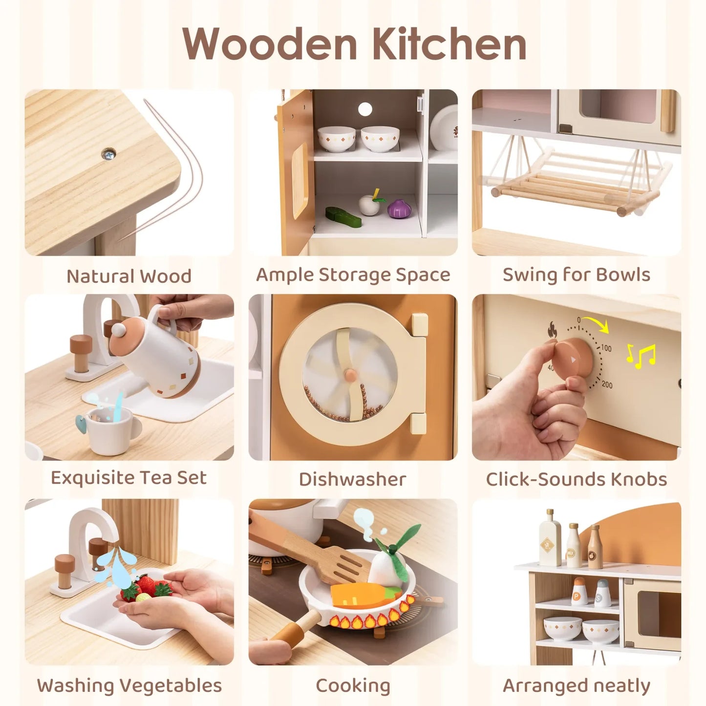 Robotime Wooden Kitchen Playset With Washing Machine And Dishwasher