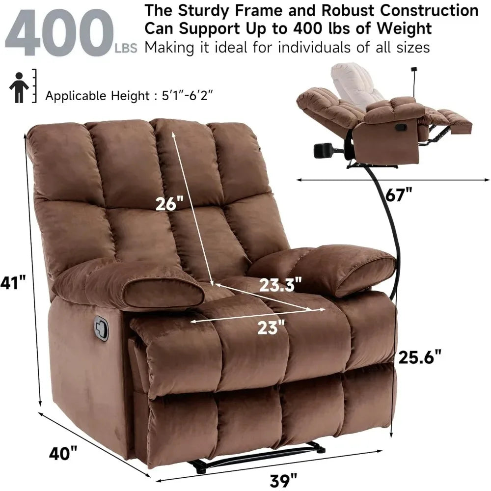 CHENGWEI Oversized Velvet Recliner Chair for Adults