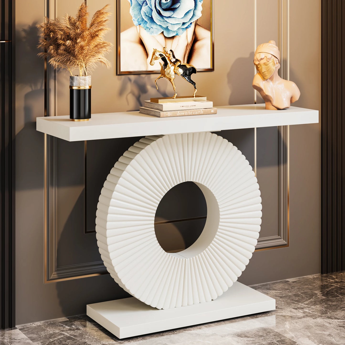 Tribesigns Modern Console Table With Geometric Base Wood Entryway Table