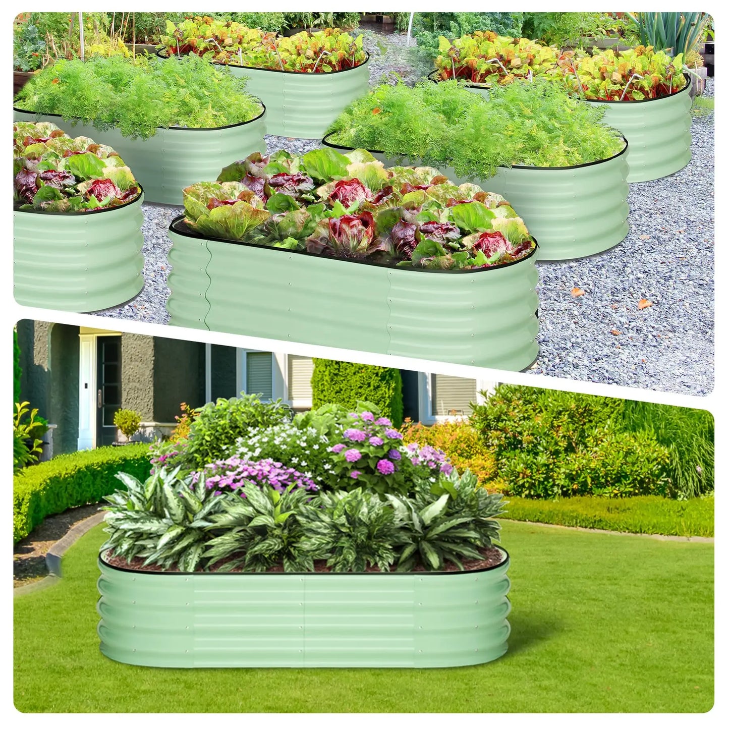 HiMISS Galvanized Steel Raised Garden Bed 2 Pack Open Base