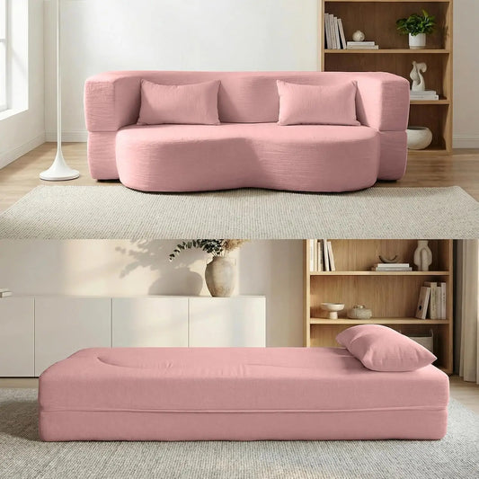 Convertible Sofa Bed 2-In-1 Teddy Fabric Loveseat