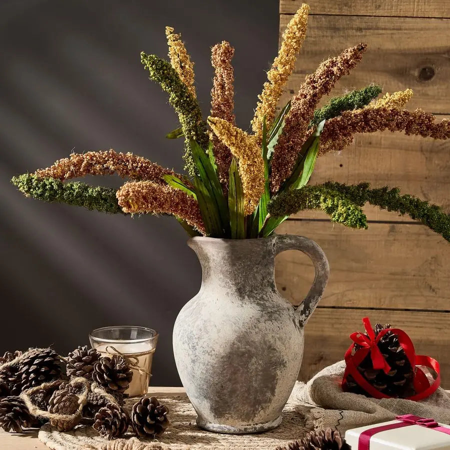 Ceramic Rustic Farmhouse Vase With Handle For Home Decor