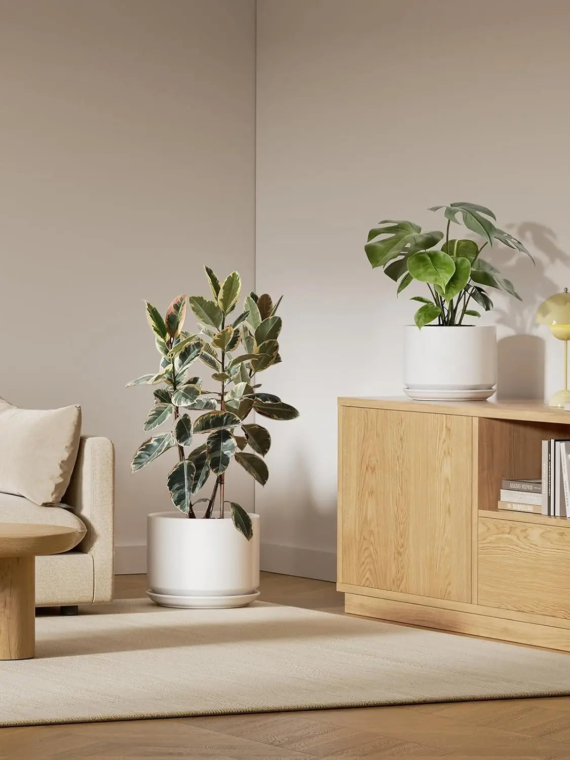 Ceramic Plant Pot With Drainage Holes And Saucer For Home