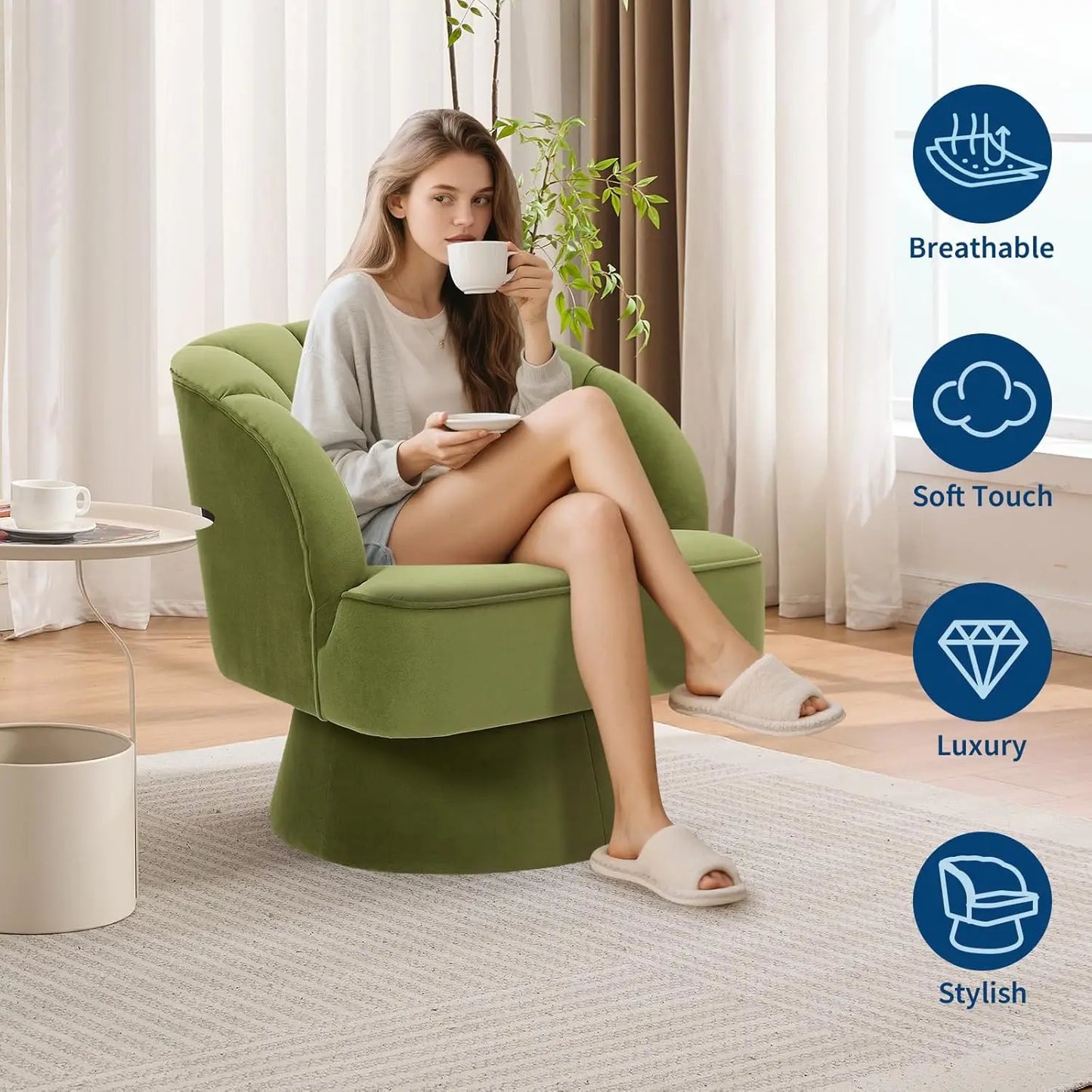 HiMISS Ultra-Plush 360 Swivel Accent Chair Velvet Upholstered